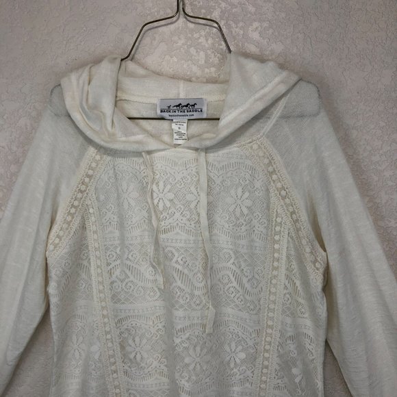 Back In The Saddle Women Ivory Lace Hoodie Size Small - Picture 3 of 9